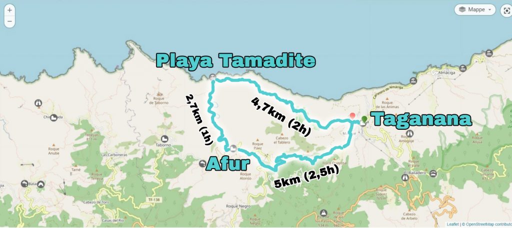 Tenerife hiking trails map | Anaga: Taganana - Playa Tamadite - Afur